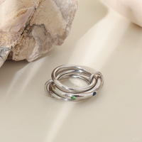 Bague empilable multicouche en acier inoxydable couleur argent imperméable avec zircon coloré pavé pour femmes Bijoux en gros