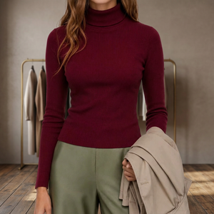 Unique Design Women Solid Cotton Rib Highneck <b>Sweater</b> Front Logo Full Sleeve Casual Winter Wear - Product Image 4