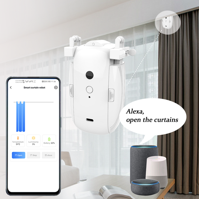 Tuya Smart WiFi Electronic Digital Curtain Switch & Opener with Voice Control for Smart Home Automation