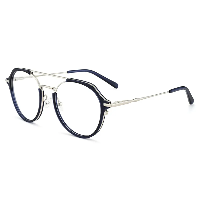 YC Europa giovane blu doppio ponte montature per occhiali vintage occhiali ottici montature da vista in acetato di metallo