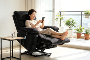 Sillón <span class=keywords><strong>Reclinable</strong></span> Eléctrico de Chenilla <span class=keywords><strong>Gris</strong></span> Oscuro para Personas Mayores, Reclinación Completa, Masaje de 8 Puntos, Calefacción, Control Remoto, Puerto USB, Doble Lateral - Product Image 6
