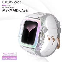 Étui en polycarbonate transparent arc-en-ciel modifié de couleur sirène avec des sangles en silicone fluororubber à boucle à ardillon