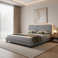 Lit plateforme moderne en lin rembourré avec tête de lit segmentée rembourrée et éclairage LED intégré, taille King, mobilier de chambre à coucher