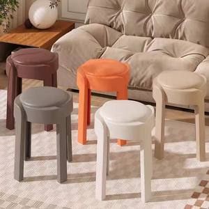 Tabouret moderne en plastique rembourré, empilable, rond, pour salle à manger - Product Image 2