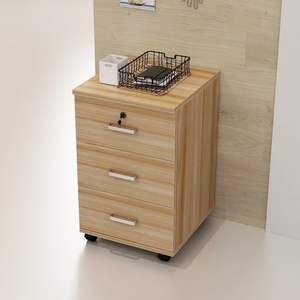 Meuble de classement mobile à 3 tiroirs verrouillable, couleur blanc noyer clair, type push-pull - Product Image 1