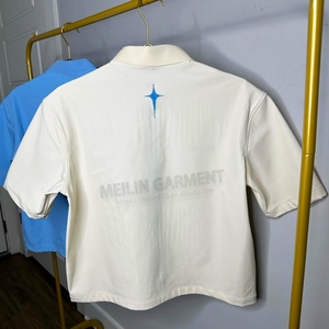 Custom Embroidery <b>Mens</b> Crop Top Boxy Fit Zip up Collar <b>Shirt</b> Oversized Sweat Zip up Work Short Sleeve Polo <b>Shirt</b> - Product Image 4