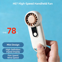 Ventilador de Mano Recargable USB Mini de 5 Velocidades, Portátil, Turbo, de Alta Velocidad, con Pantalla Digital y Gancho, para Exteriores
