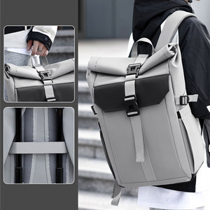 Custom Recycled Pet Waterproof Travel <b>Laptop</b> <b>Backpack</b> Usb Port Anti-theft <b>Roll</b> <b>Top</b> Rucksack Geometric Poly - Product Image 4