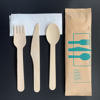 Ensemble de couverts jetables écologiques personnalisés avec logo imprimé, biodégradables, en bambou, cuillères, couteaux, fourchettes, pour usage en restaurant, avec sac