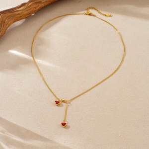Heart Pendant Necklace Zinc Alloy Burgundy Chain Clavicle Jewelry Gift For Women - Product Image 3