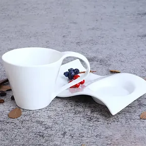 高品质耐用定制标志白色咖啡陶瓷茶杯套装，带茶托