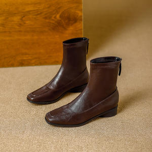 Chunky-Heeled Snow <b>Boots</b> High Heel Fur Midsole Anti-Slip Soles-Fashionable Versatile Elegant Slim Ankle <b>Boots</b> for Autumn/Winter - Product Image 1