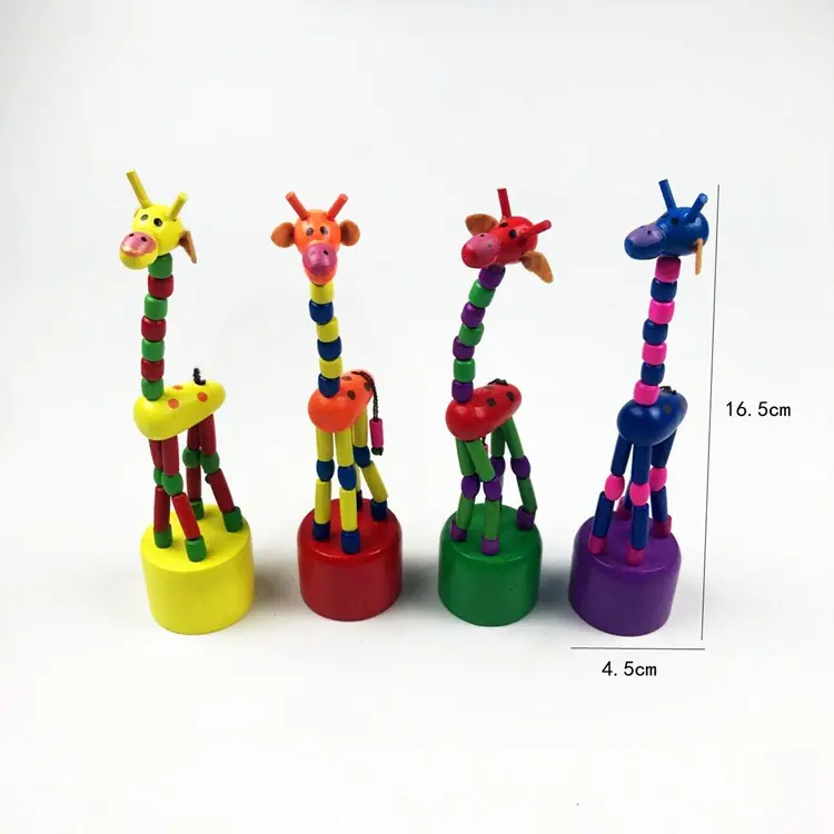 Burattini di spinta giraffa colorati carini in legno, giocattoli da tavolo giraffa con corpo danzante altalena giocattoli da dito per cartoni animati