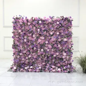 Vente en gros personnalisé blanc violet fournitures de mariage décoration rose toile de fond soie artificielle fleur décorative mur