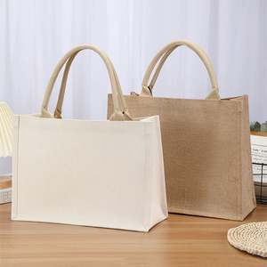 Manufacturer Wholesale Custom Logo Hot Selling Print Plain Burlap Jute Tote Handbag Canvas <b>Shopping</b> <b>Bag</b> - Product Image 4