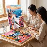 Peintures de paysages marins modernes – Kit de peinture DIY 4 pièces pour adultes – Peinture acrylique imprimée numériquement, pinceaux en bois, chevalet, décoration écologique pour la maison