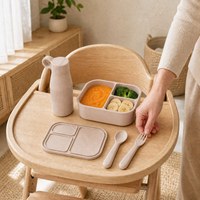 Ensemble d'alimentation pour bébé en silicone de qualité alimentaire personnalisé avec boîte à lunch à 3 compartiments, tasse, fourchette, cuillère, vaisselle pour tout-petits