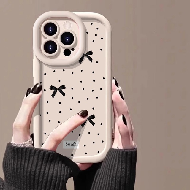 Cartoon Butterfly Knot Black Dot for Apple 15 Pro Max Puff 16/13 TPU for iPhone 14 Pro Skin Compatible Painted Phone Case