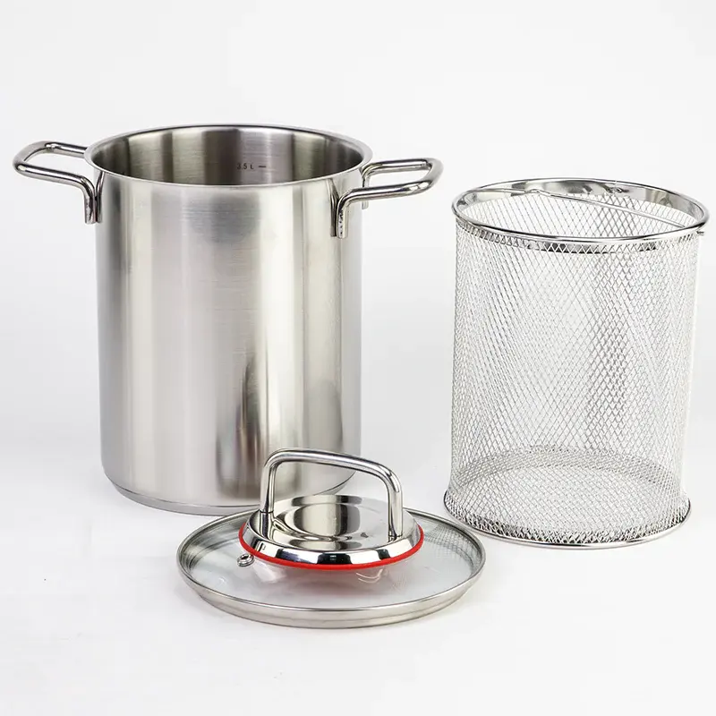 Hot sale food grade asparagus pot set with strainer stainless steel pasta pot noodle pan set deep frying pan