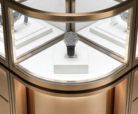 Vitrine de Luxe Courbe Dorée Rose pour Montres, Comptoir d'Îlot Haut de Gamme pour Bijoux avec Éclairage LED, Idéal pour Boutiques de Montres et Centres Commerciaux