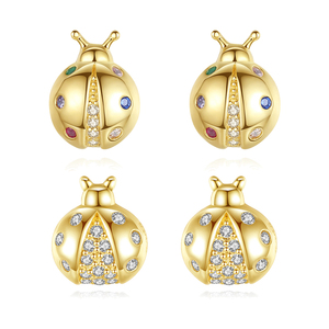 Orecchini in argento Daidan orecchini in argento Sterling 925 con zirconi cubici colorati a forma di insetto coccinella 14K orecchini carini - Product Image 1