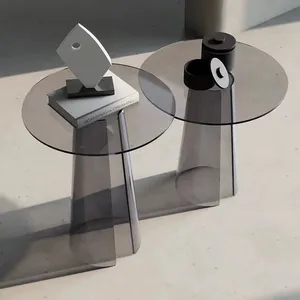 Mesa de centro em acrílico transparente marrom cinza transparente personalizado por atacado conjunto de mesa de centro em acrílico moderno redondo transparente