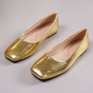 Bailarinas de Piel con Parches, Suela de Goma, Punta Cuadrada, Forro de Tela Transpirable de PU Dorado, Estilo Slip-on para Verano - Product Image 4
