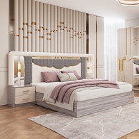 Ensemble de meubles de chambre à coucher de luxe avec tête de lit lumineuse, lit king size, cadre en bois double, ensemble complet de meubles de chambre à coucher modernes turcs