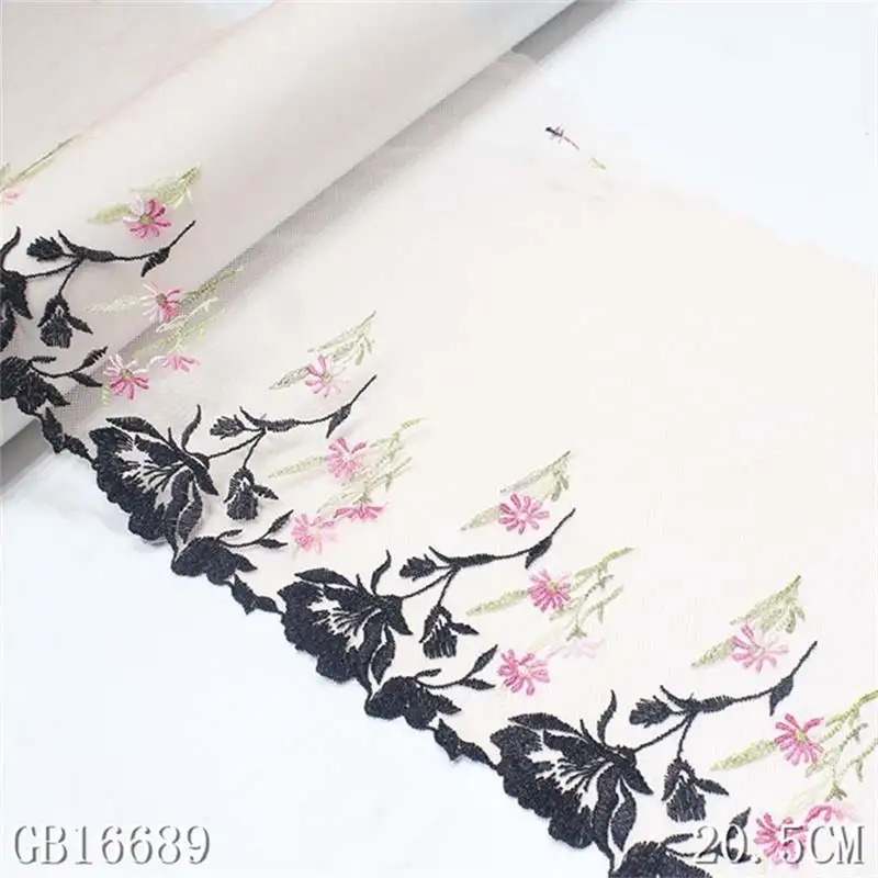 3D Embroidery Border Lace 21CM Bridal Embroidered Lace Trim Mesh Fabrics Lace For Women Dress