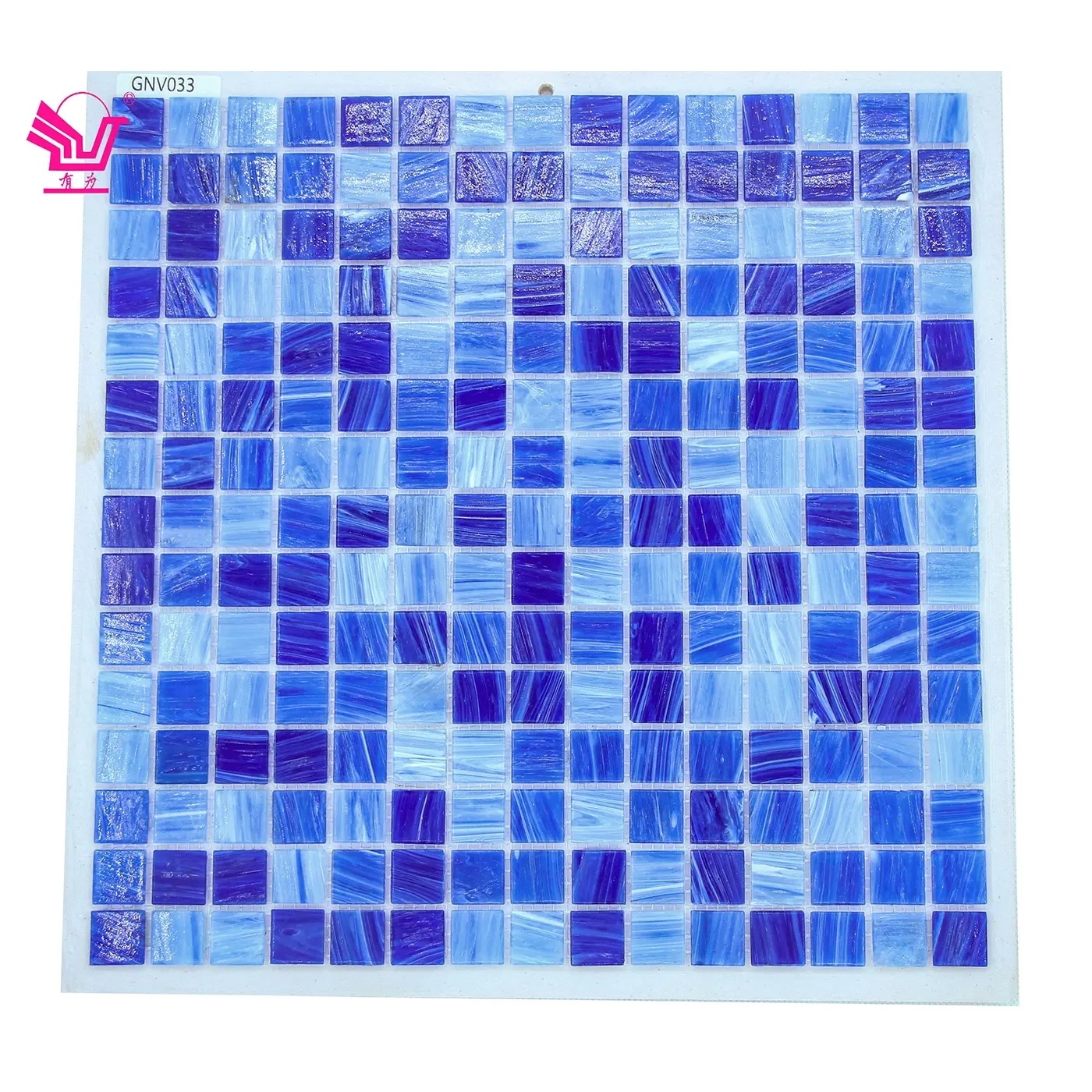 भूमध्य शैली कागज माउंट 20*20mm गर्म पिघल नीले रंग स्विमिंग पूल के लिए इंद्रधनुषी ग्लास मोज़ेक टाइल आपूर्तिकर्ता