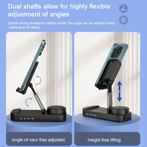 Support de télé<span class=keywords><strong>phone</strong></span> portable et tablette réglable en hauteur avec haut-parleur sans fil, support de télé<span class=keywords><strong>phone</strong></span> de bureau pliable, emplacement pour carte mémoire - Product Image 3