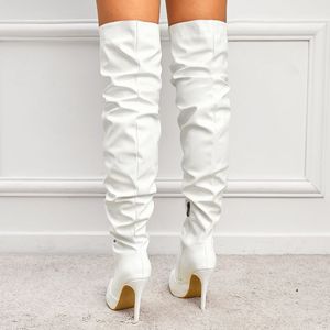 Botas Largas De Mujer Big Size Wrinkle Trendy Sexy <b>Black</b> Lady Over the Knee Thigh High Boots for Women - Product Image 2