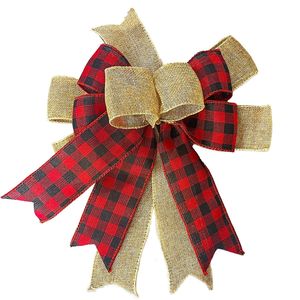 Dekorasi Natal banyak lapis pita besar simpul kupu-kupu pohon Natal Linen pita emas merah aksesori ornamen pita - Product Image 2