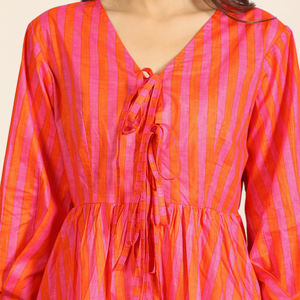 Tunique et chemisier pour femmes, col en V, imprimé textile orange et rose, décontracté, printemps-automne, de haute qualité, personnalisé - Product Image 3