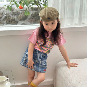 2025 nouveau noir Super à la mode marque sucette tête couture Denim poche jupe courte sucette enfants jupe Spot - Product Image 1