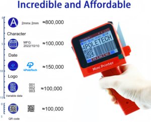 Imprimante jet d'encre portable 4POLETECH 12,7 mm pour logos, dates, numéros <span class=keywords><strong>de</strong></span> série, codes QR, codes-barres pour billets, cartons, machine <span class=keywords><strong>de</strong></span> marquage - Product Image 3