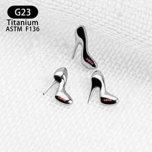 High Heel Shape <b>Stud</b> Earrings F136 <b>Titanium</b> 8mm Medical Grade For Ear Cartilage Piercing - Product Image 2