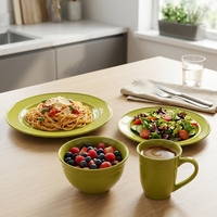Service de table en céramique Guangda Olive Avocado Green Stoneware, design minimaliste européen, passe au lave-vaisselle, pour usage domestique, assiettes, bols, tasses