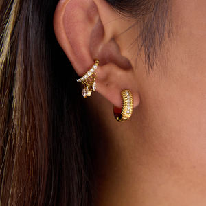 J & D Trendy Exquisite Zircon Ear <span class=keywords><strong>Cuff</strong></span> 18K Chapado en oro Acero inoxidable Moda Dangle White Zirconia Ear <span class=keywords><strong>Cuff</strong></span> - Product Image 3