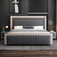 Ensemble de meubles de chambre à coucher de haute qualité Haavk, en pin massif moderne, taille king-size, gris, haut de gamme, lit double luxueux en cuir confortable
