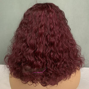 Pelucas de Cabello Brasileño con Corte Bob, Rizado de Lujo, 14 Pulgadas, Cierre de Encaje 4x4 # Pelucas de Cabello SDD Color Rojo Vino 99J - Product Image 3