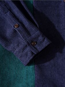 قميص رجالي مخطط كوردوري غير رسمي طية الصدر كم طويل قميص ملابس رجالية علوية 2024 - Product Image 5