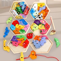 Jeu de puzzle en bois pour tout-petits : animaux, fruits, véhicules, pêche magnétique, perles à enfiler et à lacer, pour développer la motricité