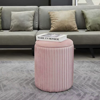 Pouf coûteux VELOURS + MDF + BOIS + MOUSSE Tabouret rond en velours rose Chaise pouf salon