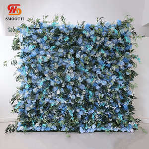 Panneau mural de fleurs en soie bleu rose, personnalisé en usine, 8x8, avec fermeture éclair, écologique, pour décoration de mariage et de fête - Product Image 6