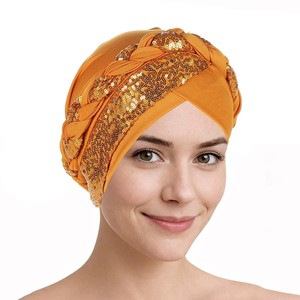 Luxury Soft Polyester Bonnet Elastic Headwear Adults Turban Muslim Lady Sequin Elastic Band Turbans For Ladies Women - Product Image 4