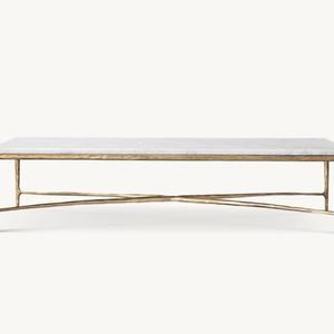 Table basse rectangulaire de luxe moderne avec plateau en marbre et design en métal massif forgé pour le salon, meuble décoratif - Product Image 1