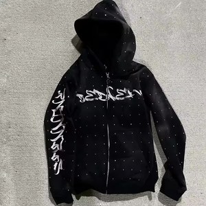 Tùy Chỉnh Rhinestone Logo OEM Quần Áo Người Đàn Ông Sweatsuit Set 2 Mảnh Tracksuit Cho Nam Giới Quần Bó Sát Và Áo Bộ - Product Image 2