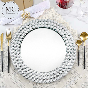 All'ingrosso argento specchio caricabatterie piatti rotondi per piatti da cena in argento piatto con bordo diamantato <span class=keywords><strong>posto</strong></span> - Product Image 4