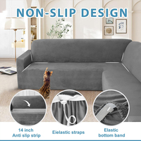 Housse de canapé en velours gris moyen, résistante aux animaux domestiques, en forme de L, pour usage hôtelier, imperméable, anti-poussière, extensible à 360°, pour chiens et chats